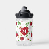 Rode appels, bloesems en groen patroon waterfles (Achterkant)