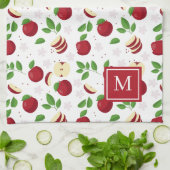 Rode Appels, Bloesems Groen Monogrammed Initiaal Theedoek (Gevouwen)