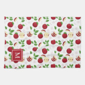 Rode Appels, Bloesems Groen Monogrammed Initiaal Theedoek (Horizontaal)