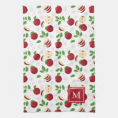 Rode Appels, Bloesems Groen Monogrammed Initiaal Theedoek (Verticaal)