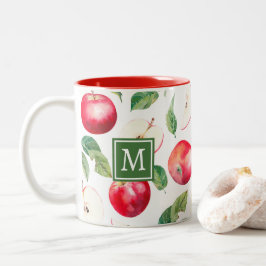 Rode appels botanisch monogram tweekleurige koffiemok
