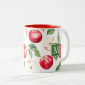Rode appels botanisch monogram tweekleurige koffiemok (Voorkant rechts)