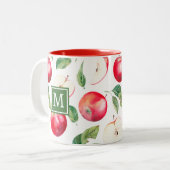 Rode appels botanisch monogram tweekleurige koffiemok (Voorkant links)