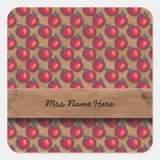 Rode appels bruin vierkante sticker (Voorkant)