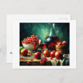 Rode appels, druiven, wijn, briefkaart (Voorkant / Achterkant)