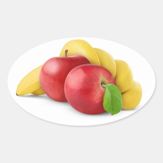 Rode appels en banaan ovale sticker (Voorkant)