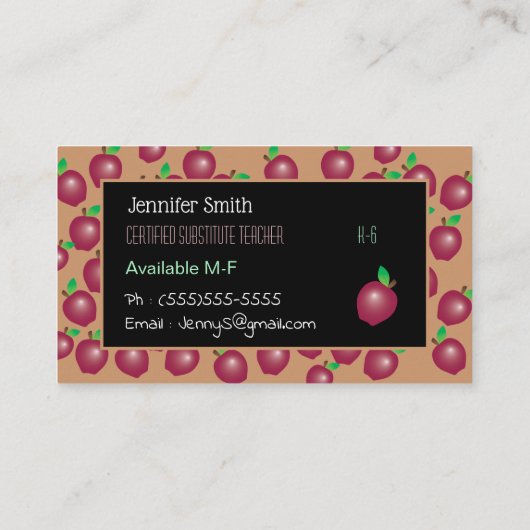 Rode appels en egel-leraar Visitekaartje (Achterkant)