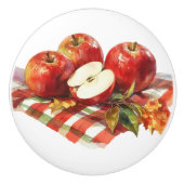 Rode appels en rode geruite keuken keramische knop (Voorkant)