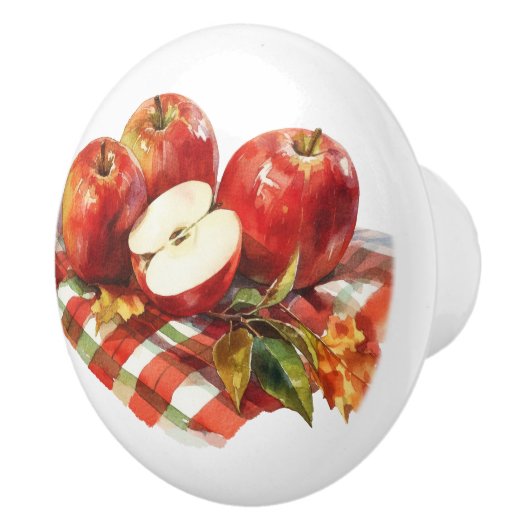 Rode appels en rode geruite keuken keramische knop (Rechts)