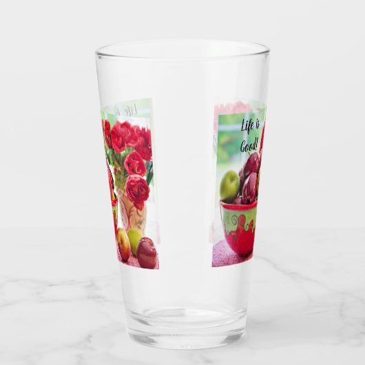 Rode appels en Rozen Het leven is goed Drink Glas (Links)