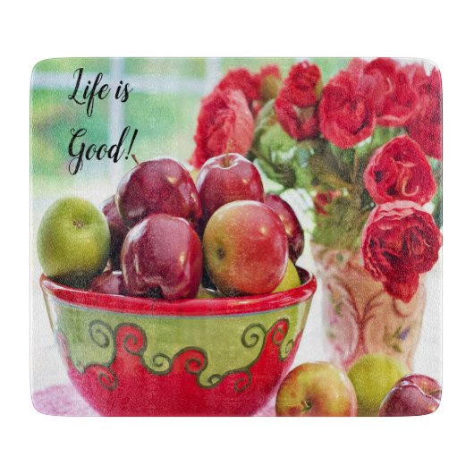 Rode appels en Rozen Het leven is goed Snijplank (Voorkant)