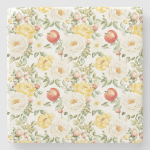 Rode Appels Gele Witte Bloemen Stenen Onderzetter
