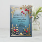 Rode appels gouden bladeren bruiloft save the date (Staand voorkant)