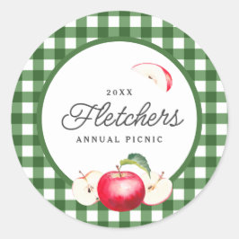 Rode Appels & Groene Gingham Custom Ronde Sticker
