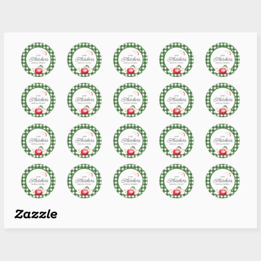 Rode Appels & Groene Gingham Custom Ronde Sticker (Vel)
