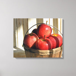 Rode appels in Bushel Basket Canvas Afdruk