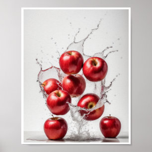 Rode Appels met Splash Witte Achtergrond Muur Poster