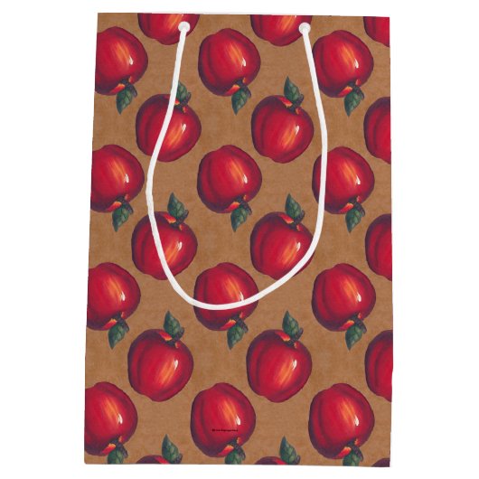Rode appels op bruin papier medium cadeauzakje (Achterkant)