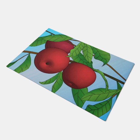 Rode appels op een bladtak deurmat (Schuin)