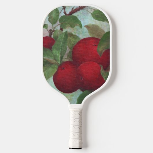Rode appels op groen pickleball paddle (Achterkant)