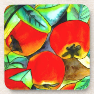 Rode appels waterverf originele kunst schilderij bier onderzetter