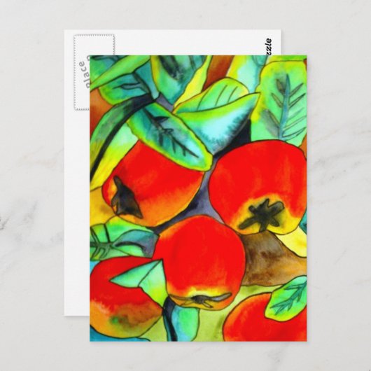 Rode appels waterverf originele kunst schilderij briefkaart (Voorkant / Achterkant)