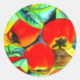 Rode appels waterverf originele kunst schilderij ronde sticker