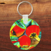 Rode appels waterverf originele kunst schilderij sleutelhanger (Voorkant)
