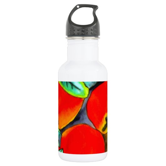 Rode appels waterverf originele kunst schilderij waterfles  (Voorkant)
