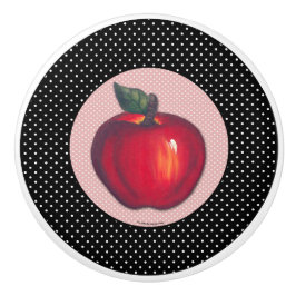 Rode appels wit op zwarte pooldots keramische knop