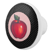 Rode appels wit op zwarte pooldots keramische knop (Rechts)