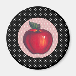 Rode appels wit op zwarte pooldots magneet