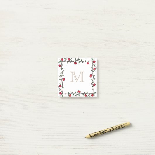 Rode appelwijnstok beige monogram post-it® notes (Op bureau)