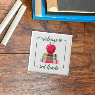 Rode Apple Boeken Back-to-School Vierkant Witte Bu Vierkante Button 5,1 Cm