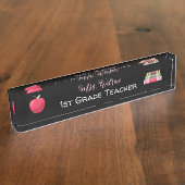 Rode Apple, Boeken, Leraar Zwart Bureau Naamplaat Naambordje (Zijkant)