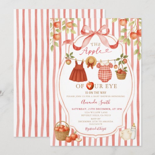 Rode Apple Bow Herfst Baby Shower Uitnodigingen (Voorkant / Achterkant)