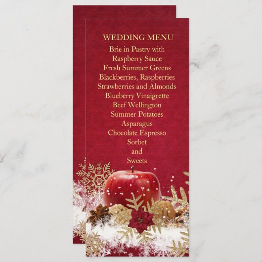 Rode Apple Kerst Goud Sneeuwvlokken Bruiloft Menu (Voorkant / Achterkant)