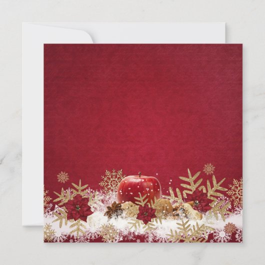Rode Apple Kerst Goud Sneeuwvlokken Bruiloft Uitno Kaart (Achterkant)