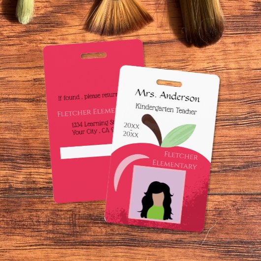 Rode Apple Onderwijzer Witte Foto ID Badge