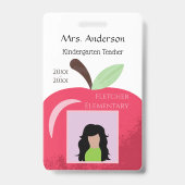 Rode Apple Onderwijzer Witte Foto ID Badge (Voorzijde)