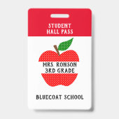 Rode Apple School docent of student pas Badge (Achterkant)