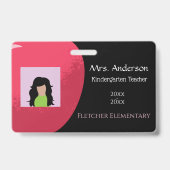 Rode Apple School Staf Horizontale Zwarte ID Badge (Voorzijde)