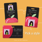 Rode Apple School Staf Horizontale Zwarte ID Badge