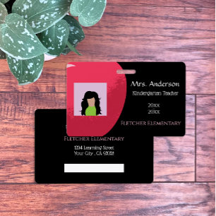 Rode Apple School Staf Horizontale Zwarte ID Badge