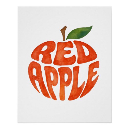 Rode Apple Typografie Kunst, Appel Perfect Poster (Voorkant)