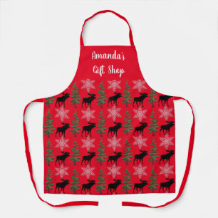 Rode apron met rustieke elandprint en personalisat schort