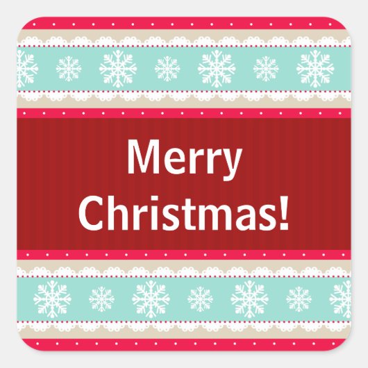 Rode Aqua Gestreepte Kerstmis Patroon Aangepaste T Vierkante Sticker (Voorkant)