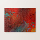 Rode, Aqua & Gouden Grunge Abstracte Kunst Legpuzzel (Horizontaal)