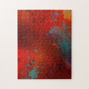 Rode, Aqua & Gouden Grunge Abstracte Kunst Legpuzzel