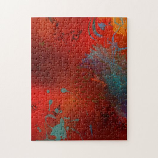 Rode, Aqua & Gouden Grunge Abstracte Kunst Legpuzzel (Verticaal)